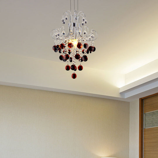 Burgundy Crystal Pendant Light with Chrome Finish - 4 Light Modern Chandelier for Bedroom
