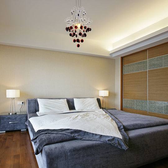 Burgundy Crystal Pendant Light with Chrome Finish - 4 Light Modern Chandelier for Bedroom
