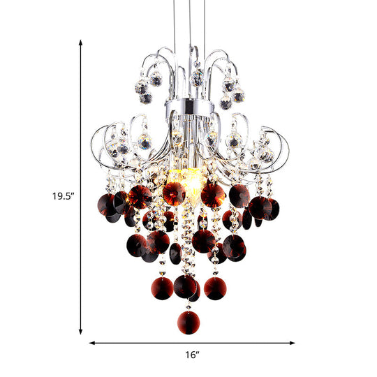 Burgundy Crystal Pendant Light with Chrome Finish - 4 Light Modern Chandelier for Bedroom
