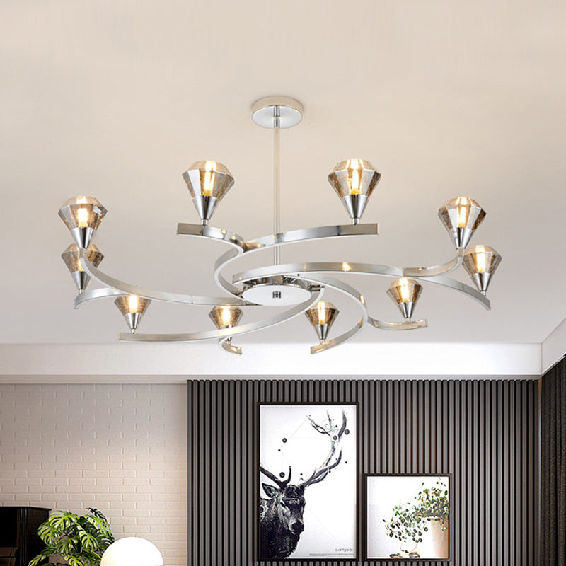 Sputnik Design Diamond Crystal Chandelier Light - Modern Ceiling Lamp Fixture with 6/8/10 Lights in Chrome/Gold