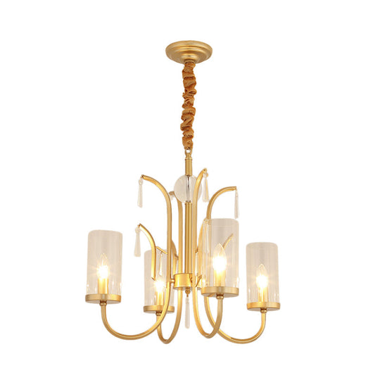 Modernism Glass Pendant Chandelier with Crystal Accent, Gold Finish - 4/6/8 Lights