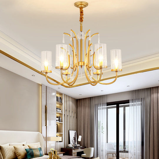 Modernism Glass Pendant Chandelier with Crystal Accent, Gold Finish - 4/6/8 Lights