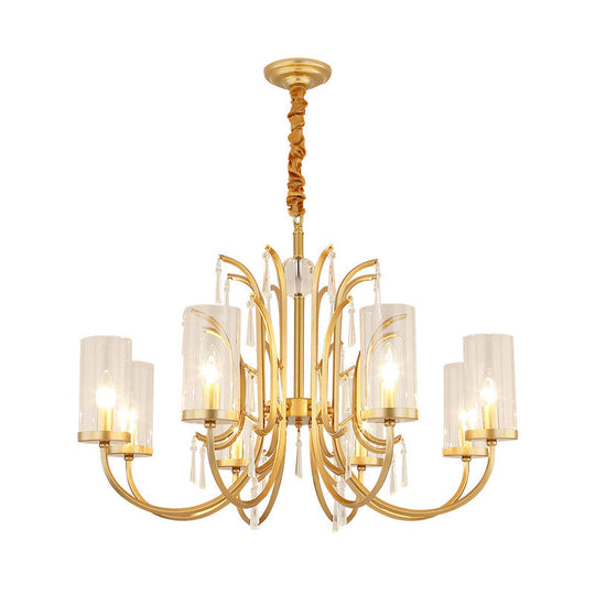 Modernism Glass Pendant Chandelier with Crystal Accent, Gold Finish - 4/6/8 Lights