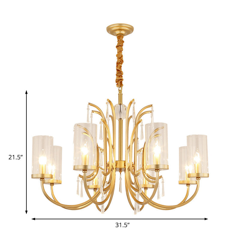 Modernism Glass Pendant Chandelier with Crystal Accent, Gold Finish - 4/6/8 Lights