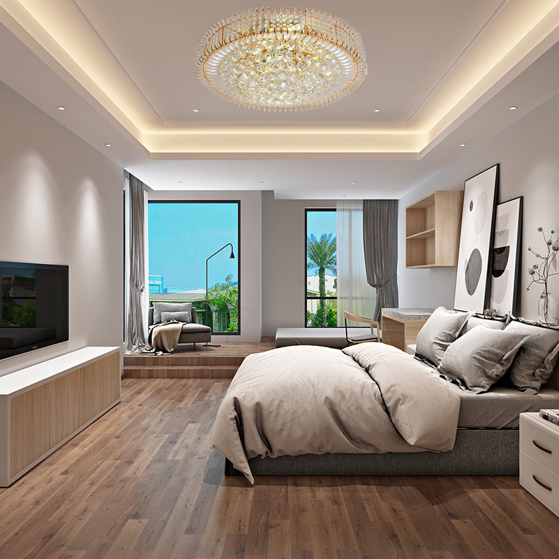 Vintage Gold Flush Ceiling Light with Clear Crystal Ball and Metallic Finish - 12"/18" Diameter