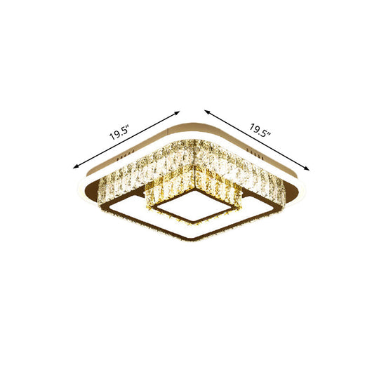 Modern Square/Flower Flush Ceiling Light - Clear Crystal LED - White - Bedroom