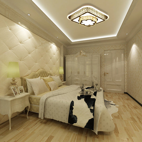 Modern Square/Flower Flush Ceiling Light - Clear Crystal LED - White - Bedroom