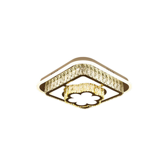 Modern Square/Flower Flush Ceiling Light - Clear Crystal LED - White - Bedroom