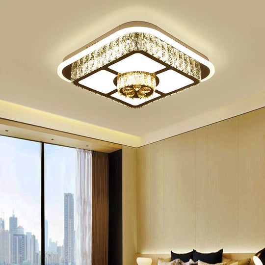 Modern Square/Flower Flush Ceiling Light - Clear Crystal LED - White - Bedroom