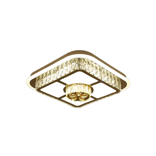 Modern Square/Flower Flush Ceiling Light - Clear Crystal LED - White - Bedroom