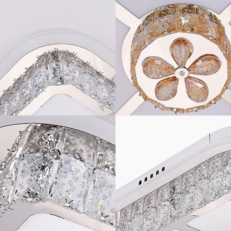 Modern Square/Flower Flush Ceiling Light - Clear Crystal LED - White - Bedroom