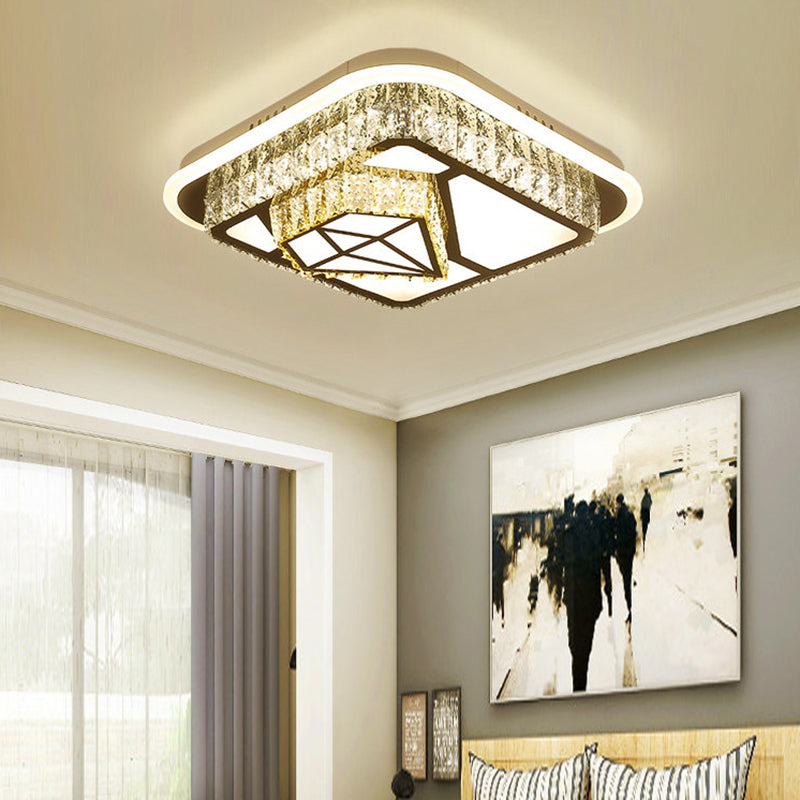 Modern Square/Flower Flush Ceiling Light - Clear Crystal LED - White - Bedroom
