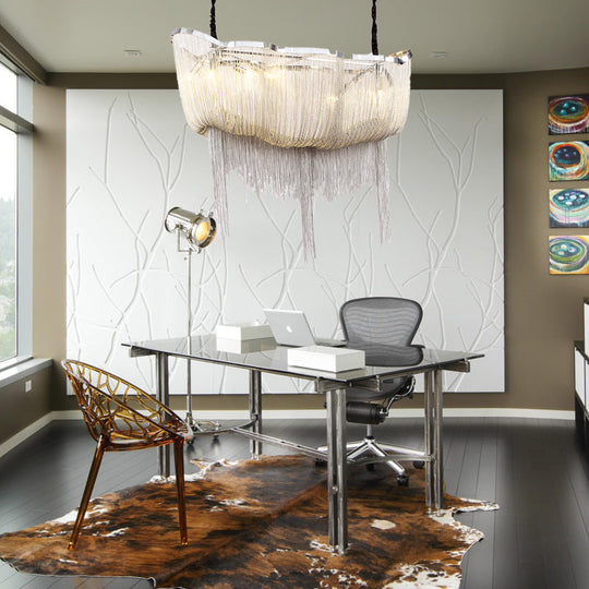 Tassel Empire Chandelier: Modern Nordic Style, 12-Light Metal Hanging Light Fixture in Gold/Silver