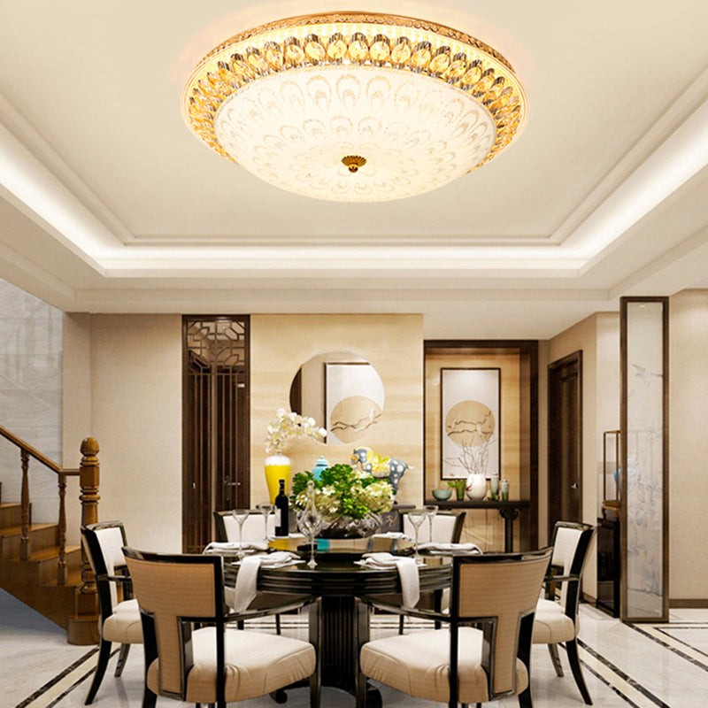 Round Crystal Flush Mount Lamp with Peacock Design - Warm/White Light