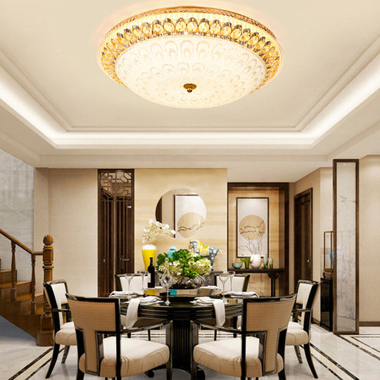 Round Crystal Flush Mount Lamp with Peacock Design - Warm/White Light