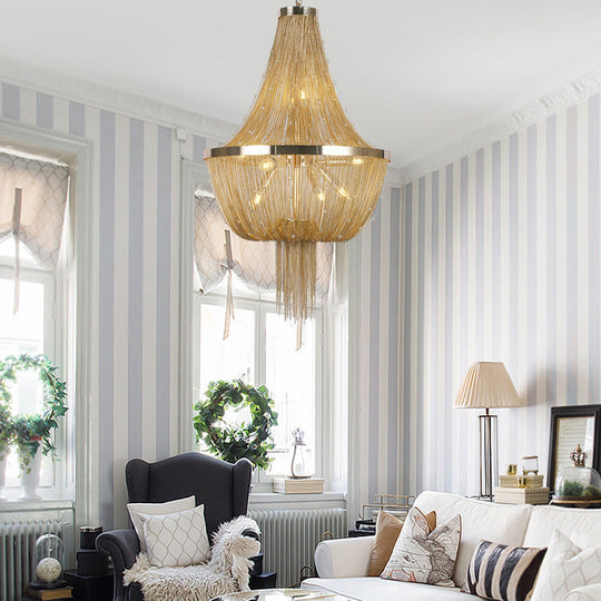 Gold Empire Chandelier - Modern Nordic Style, 6-Light Ceiling Fixture with Tassel Detailing