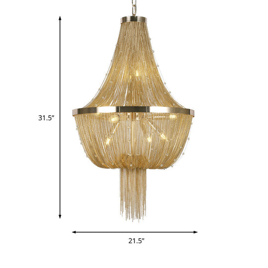 Gold Empire Chandelier - Modern Nordic Style, 6-Light Ceiling Fixture with Tassel Detailing