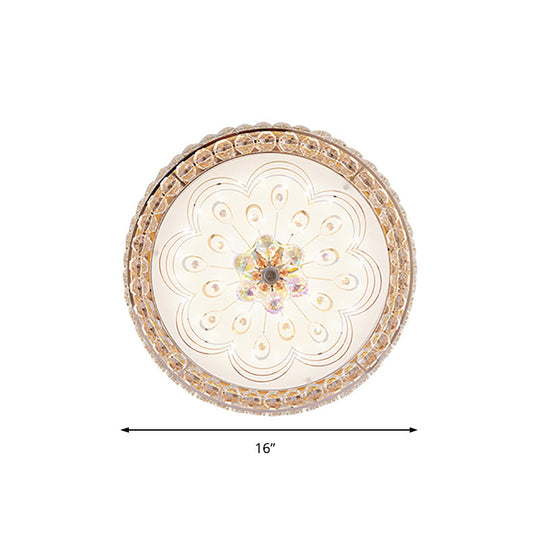 Gold Metal And Crystal Led Flushed Ceiling Light With Peacock/Floral Pattern - 16/19.5 Wide