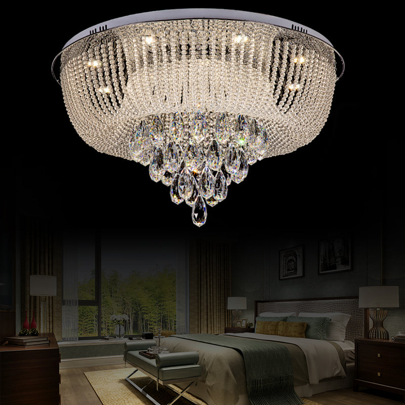 Modern LED Clear Crystal Flush Mount Light with Round Shade for Bedroom