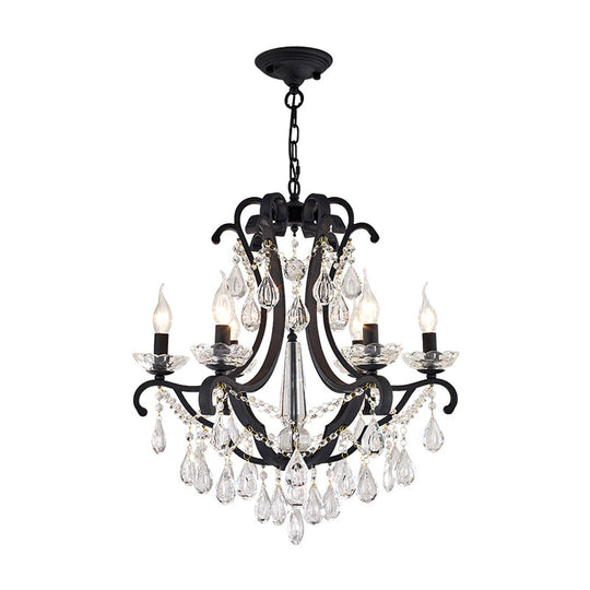 Industrial Clear Crystal Pendant Light With Flameless Candle Hanging Design - 5/6 Bulbs Black