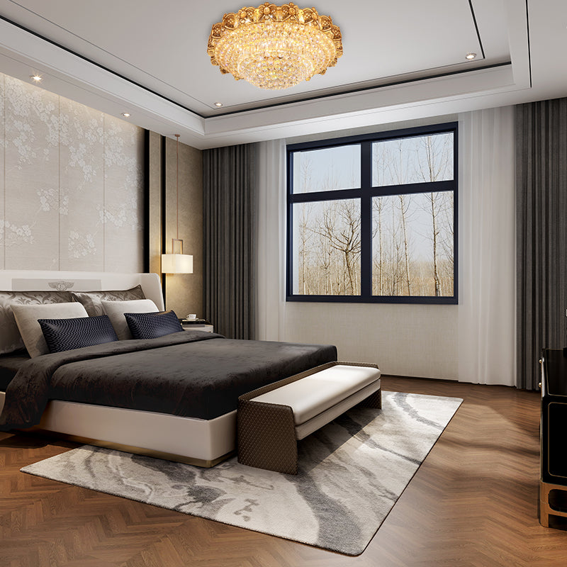 Gold Integrated LED Crystal Ceiling Flush Mount Light, 16"/23.5" Wide