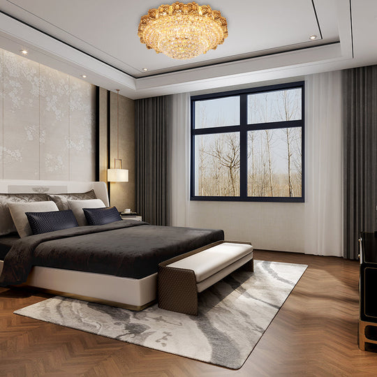 Gold Integrated LED Crystal Ceiling Flush Mount Light, 16"/23.5" Wide