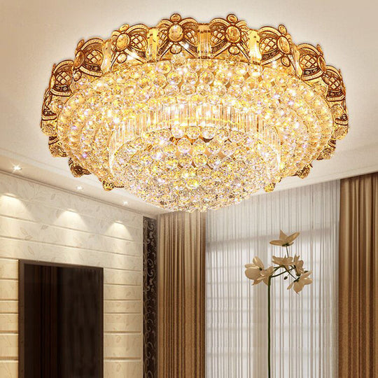Gold Integrated LED Crystal Ceiling Flush Mount Light, 16"/23.5" Wide