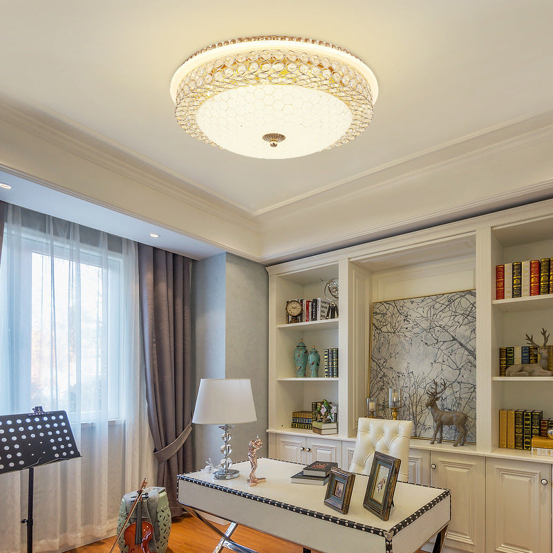 Modern LED Flush Mount Ceiling Light Clear Crystal Round Lamp with Frosted Glass Diffuser in Gold, 16"/19.5" Width