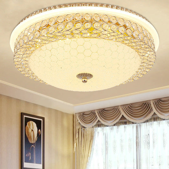 Modern LED Flush Mount Ceiling Light Clear Crystal Round Lamp with Frosted Glass Diffuser in Gold, 16"/19.5" Width