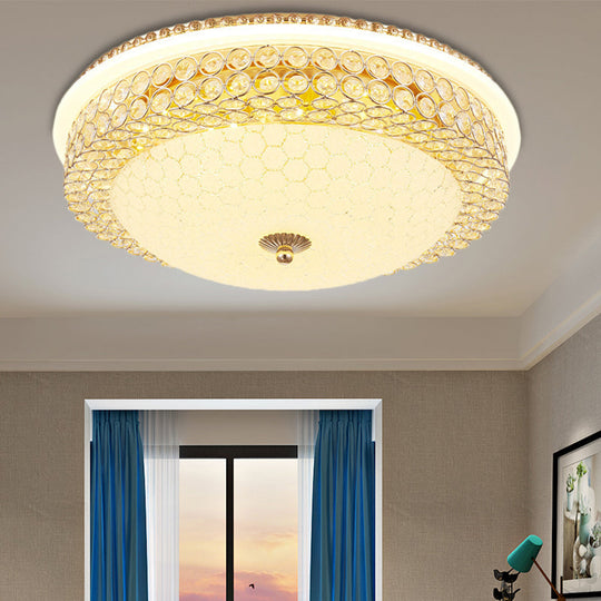 Modern LED Flush Mount Ceiling Light Clear Crystal Round Lamp with Frosted Glass Diffuser in Gold, 16"/19.5" Width