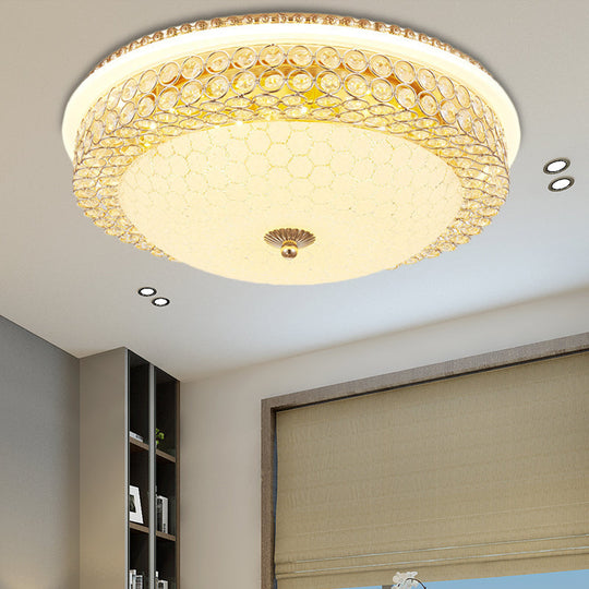 Modern LED Flush Mount Ceiling Light Clear Crystal Round Lamp with Frosted Glass Diffuser in Gold, 16"/19.5" Width