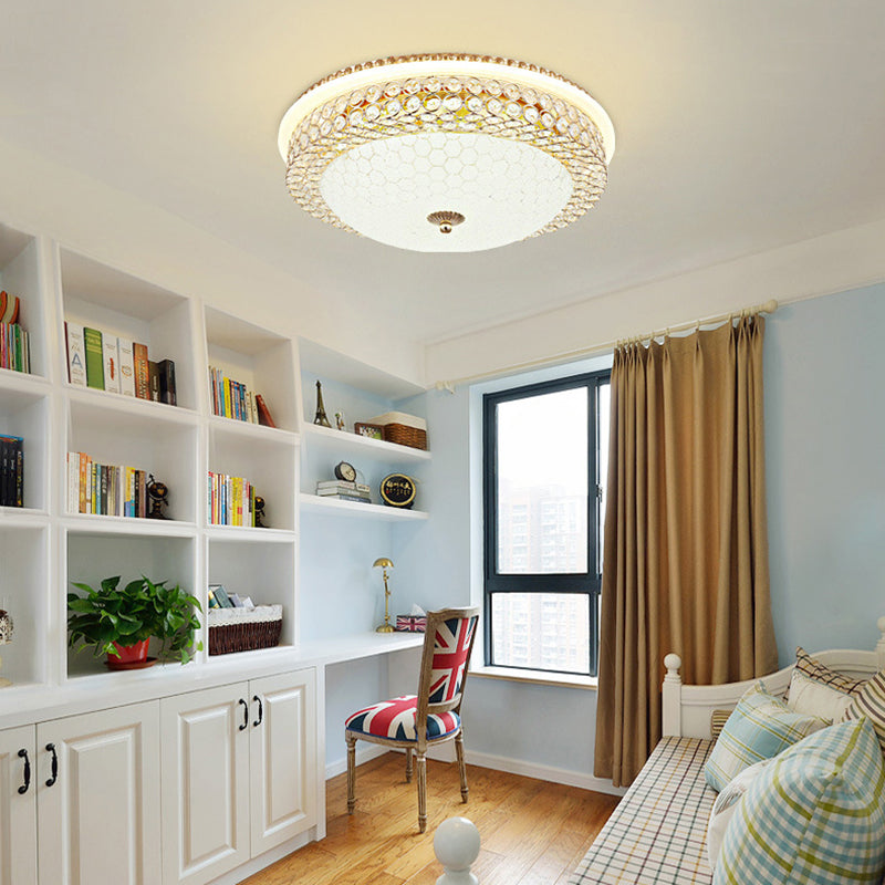 Modern LED Flush Mount Ceiling Light Clear Crystal Round Lamp with Frosted Glass Diffuser in Gold, 16"/19.5" Width