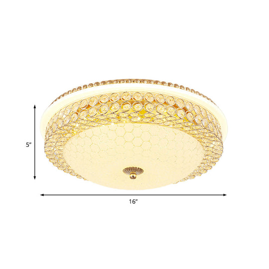 Modern LED Flush Mount Ceiling Light Clear Crystal Round Lamp with Frosted Glass Diffuser in Gold, 16"/19.5" Width