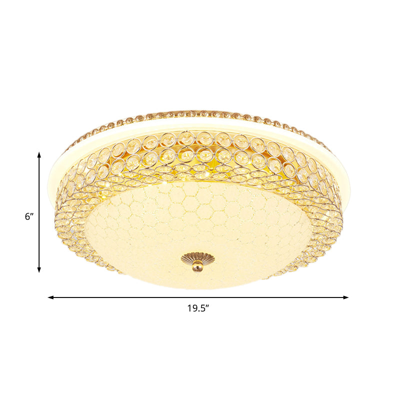 Modern LED Flush Mount Ceiling Light Clear Crystal Round Lamp with Frosted Glass Diffuser in Gold, 16"/19.5" Width