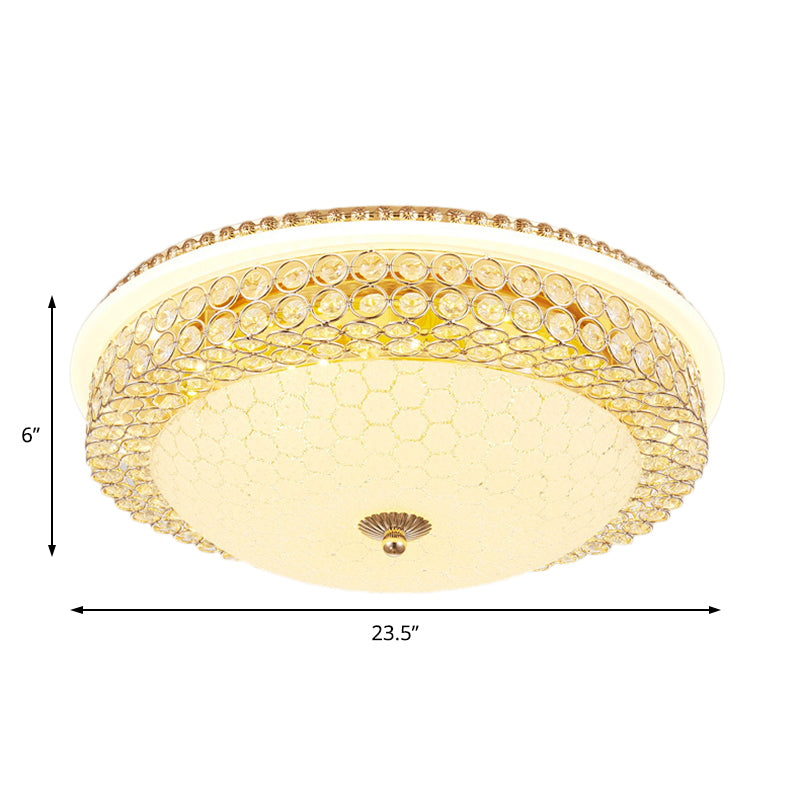 Modern Led Flush Mount Ceiling Light Clear Crystal Round Lamp With Frosted Glass Diffuser In Gold