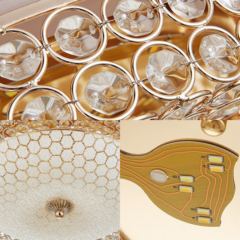 Modern LED Flush Mount Ceiling Light Clear Crystal Round Lamp with Frosted Glass Diffuser in Gold, 16"/19.5" Width