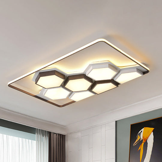 Plafonnier encastré en métal en nid d'abeille : luminaire LED noir et blanc moderne (19,5"/35,5") pour salon