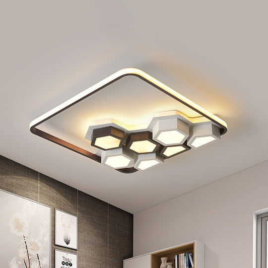 Honeycomb Metal Flush Ceiling Light: Modern Black & White Led Fixture (19.5/35.5) For Living Room