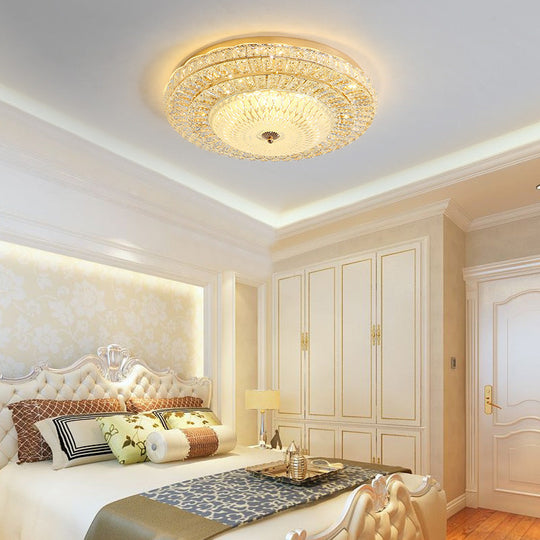 Plafonnier LED contemporain - Cercle en cristal transparent, diffuseur en verre (blanc)