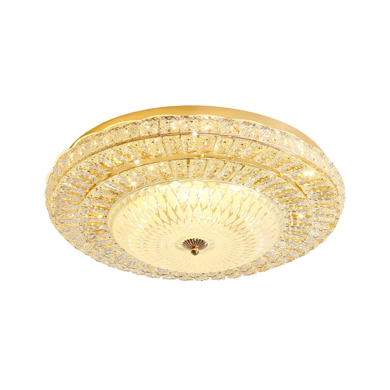 Contemporary Led Ceiling Light - Clear Crystal Circle Flush Glass Diffuser (White)