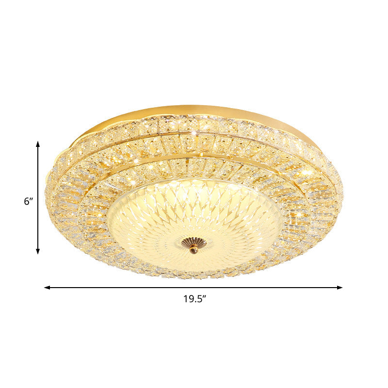 Plafonnier LED contemporain - Cercle en cristal transparent, diffuseur en verre (blanc)