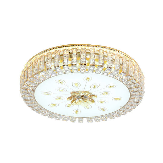 Led Crystal Flush Mount Fixture With Gold Finish For Modern Bedroom
