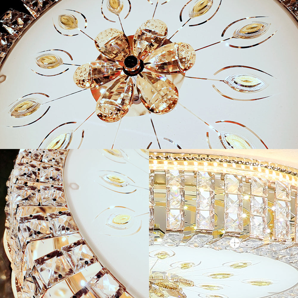 Luminaire encastré en cristal à LED avec finition dorée pour chambre à coucher moderne