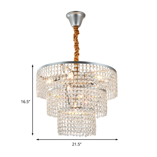 Contemporary Chrome Tiered Chandelier with Clear Crystal - 4/5/6 Lights - 12"/16"/21.5" wide