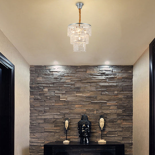 Contemporary Chrome Tiered Chandelier with Clear Crystal - 4/5/6 Lights - 12"/16"/21.5" wide