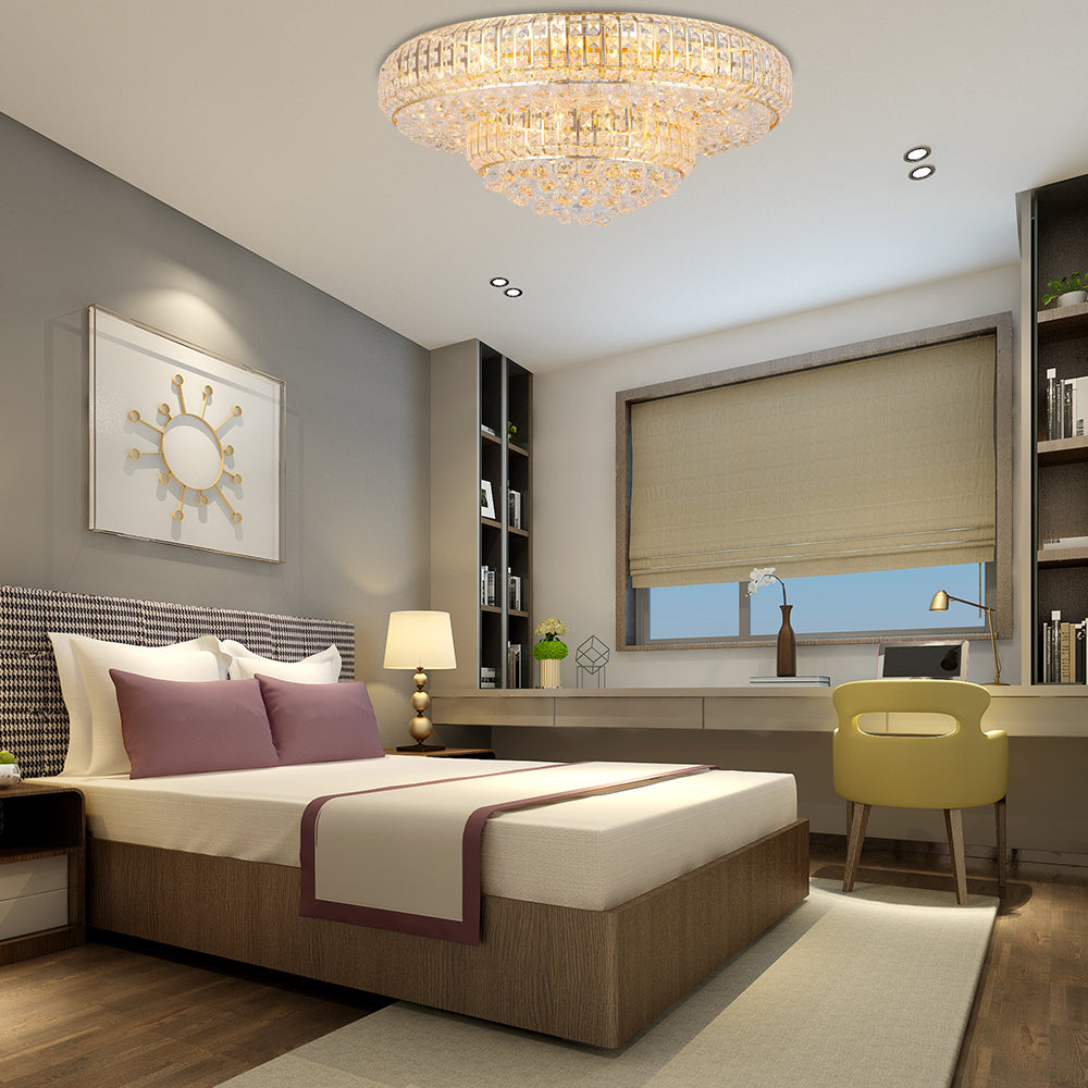 Modern Clear Crystal Ceiling Light with Gold Finish for Living Room