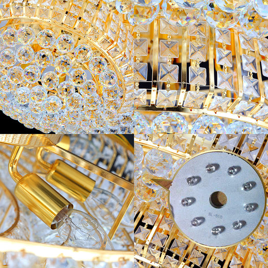 Plafonnier moderne en cristal transparent avec finition dorée pour salon