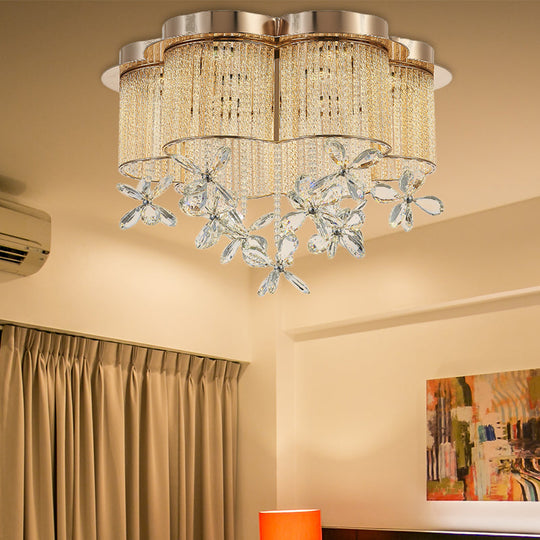 Modern Gold Flower Shade Flushmount LED Pendant Light with Clear Crystal Accents, 19.5"/23.5" Wide