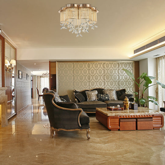 Modern Gold Flower Shade Flushmount LED Pendant Light with Clear Crystal Accents, 19.5"/23.5" Wide