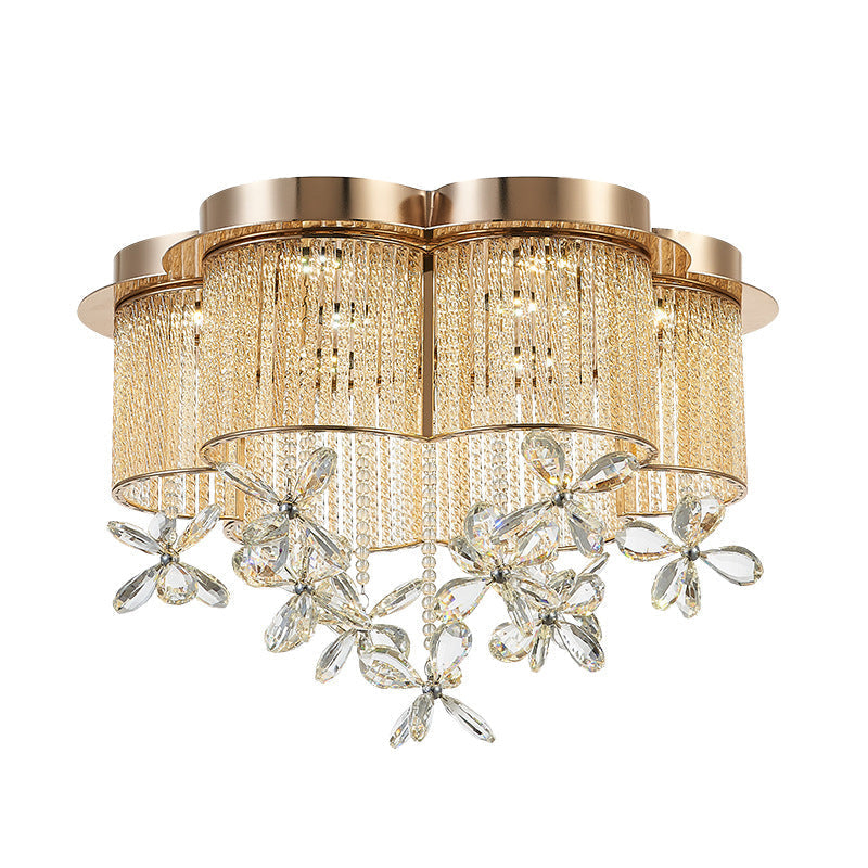 Modern Gold Flower Shade Flushmount LED Pendant Light with Clear Crystal Accents, 19.5"/23.5" Wide